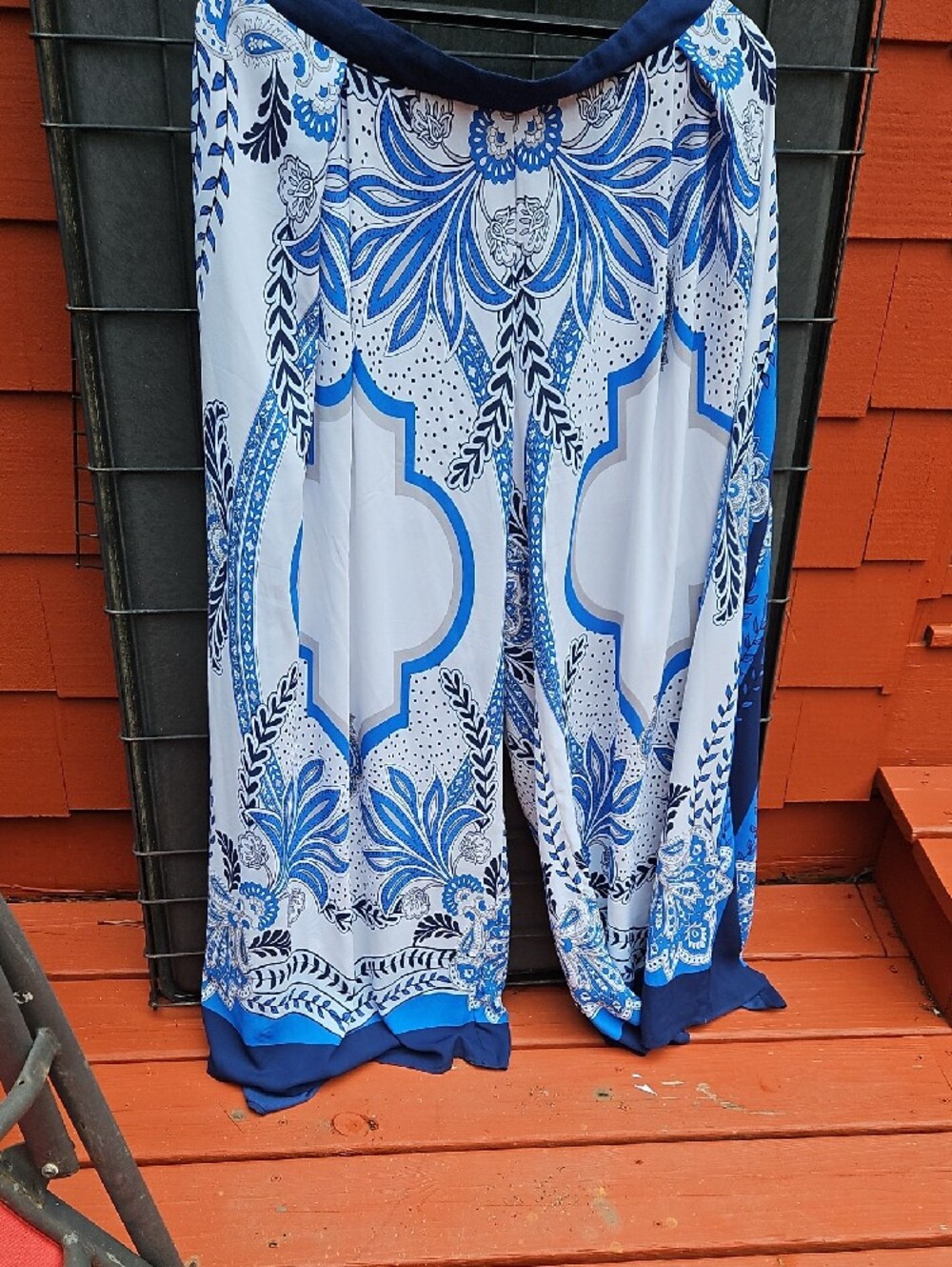 Ashley Stewart Blue and White Floral Wide Leg Pants Plus Size 22/24